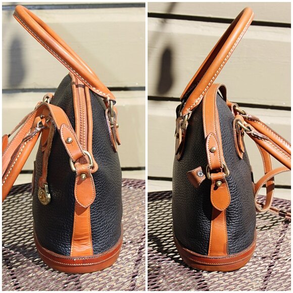 Vintage Dooney & Bourke LARGE (12") Norfolk Satchel, Black + British Tan, USA - Picture 4 of 15